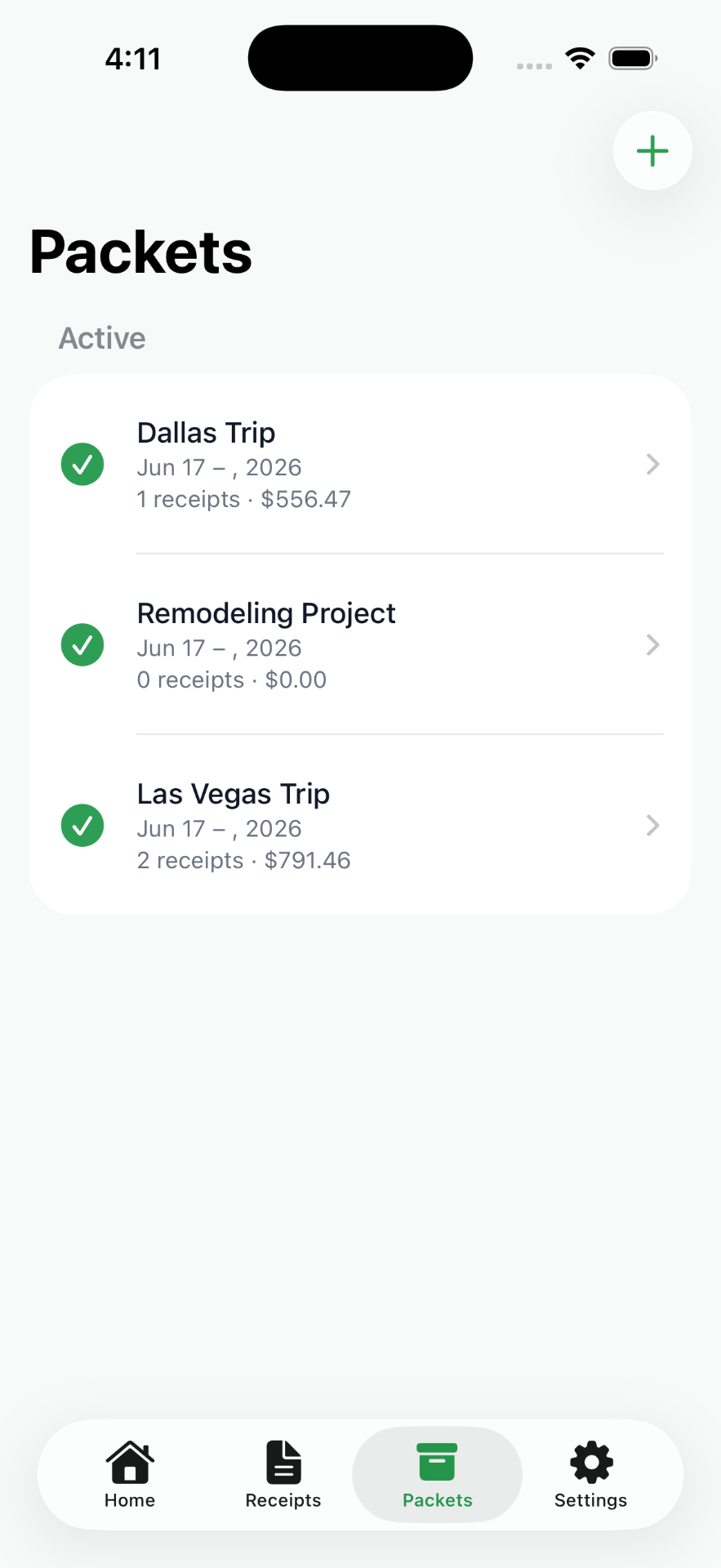 Packets organized by trip